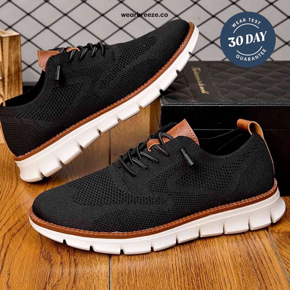 BREEZE Black and White Sneakers with Knit Upper and Lightweight Sole